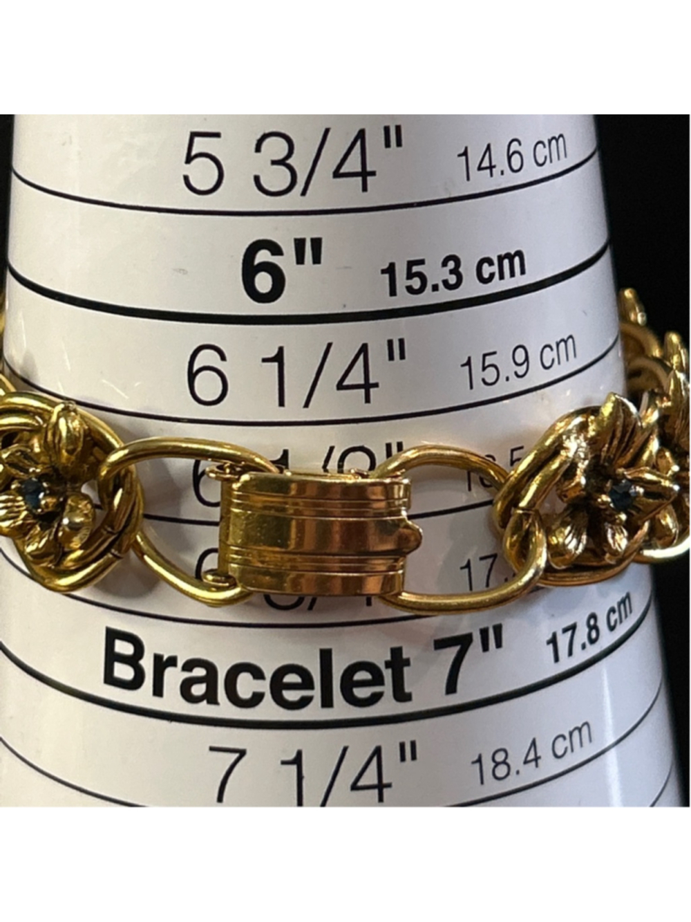 Women's Florenza Gold Tone Floral Bracelet with Blue Accents, size 6.5 - Picture 4 of 4